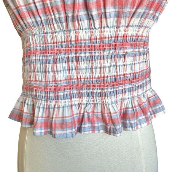 NWT Japna Smocked Ruffle Picnic Plaid Cami Crop Top - Picture 5 of 10